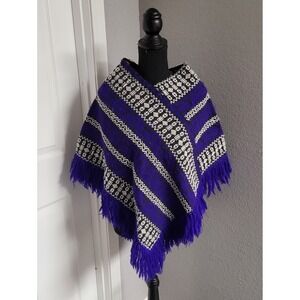 Americana Purple & White Fringed Poncho Women's One Size